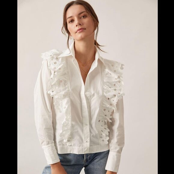 Anthropologie Magali Pascal Eyelet Ruffled Button Down Blouse NWT - Picture 9 of 9